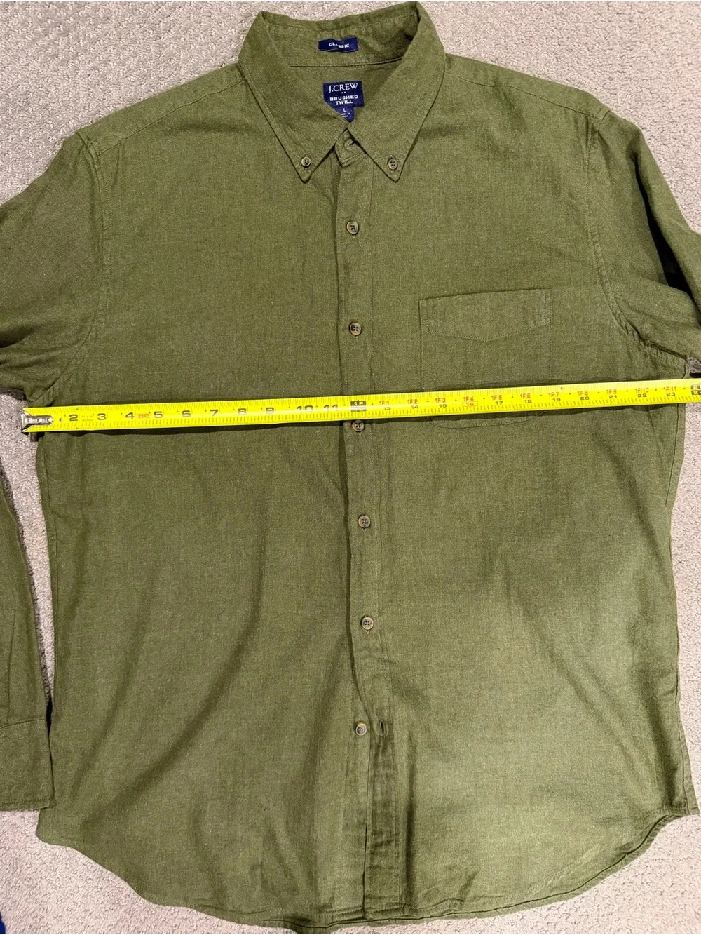J. Crew Olive Green Brushed Twill Button-Down Shirt - Mens Large
